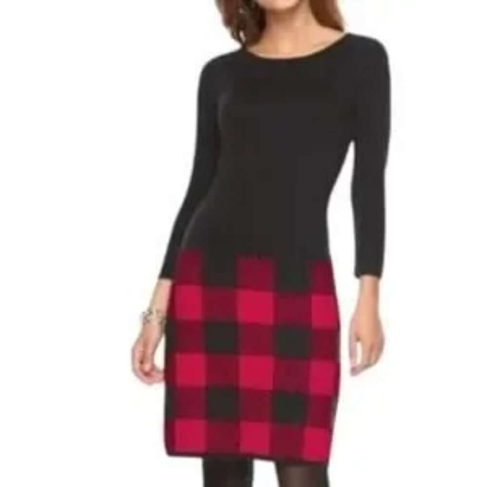 Lauren Ralph Lauren Buffalo Check Sweater Dress - Red & Black - Small